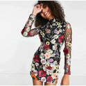 Lumina Wear Zenobia mini dress with pink and red floral embroidery, sleeveless design, fitted silhouette, perfect for summer occasions.