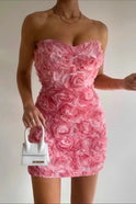 Pink Celestiana strapless mini dress by Lumina Wear, featuring a fitted silhouette and stylish design in a vibrant pink fabric.