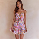 Pink floral lace A-line mini dress by Lumina Vancouver, elegant and stylish with intricate lace details.
