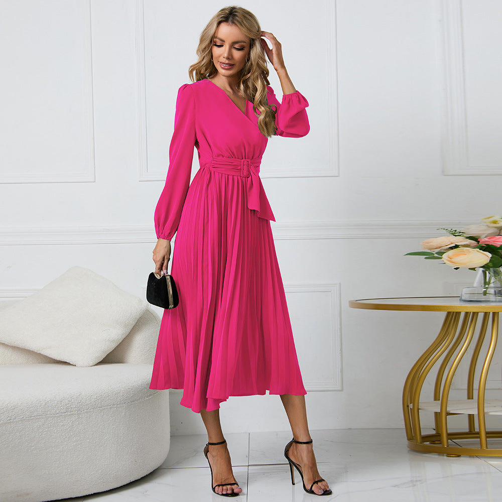Nova | Long-Sleeved V-Neck Pleated Dress - Lumina Vancouver - Lumina Vancouver
