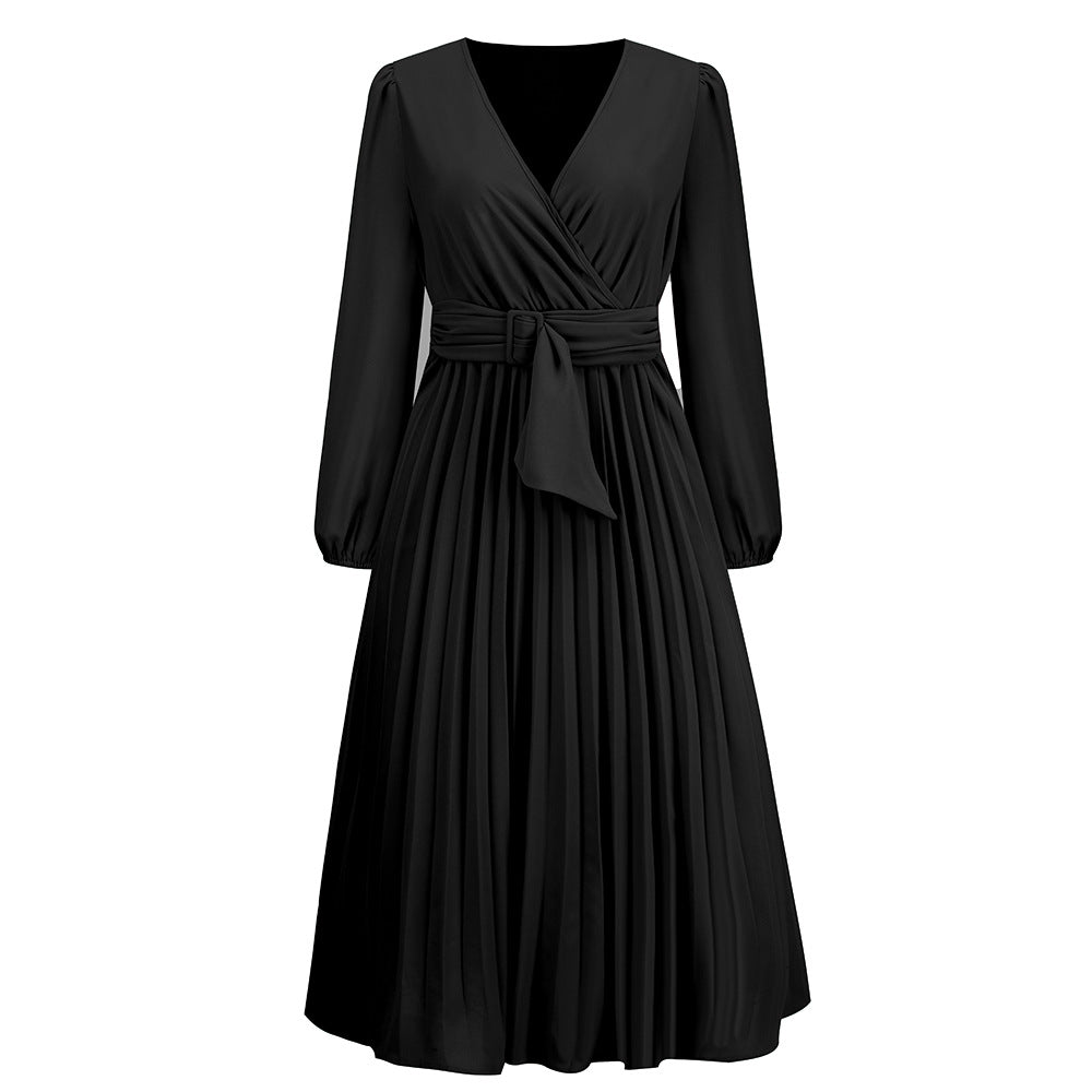 Nova | Long-Sleeved V-Neck Pleated Dress - Lumina Vancouver - Lumina Vancouver