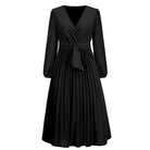Nova | Long-Sleeved V-Neck Pleated Dress - Lumina Vancouver - Lumina Vancouver