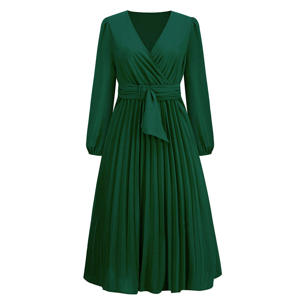 Nova | Long-Sleeved V-Neck Pleated Dress - Lumina Vancouver - Lumina Vancouver