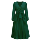 Nova | Long-Sleeved V-Neck Pleated Dress - Lumina Vancouver - Lumina Vancouver