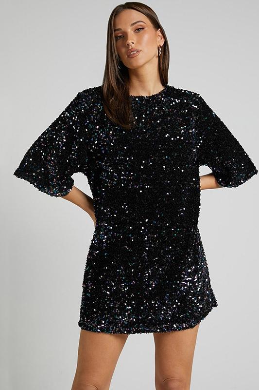 Lumina Vancouver Isolde pink mini dress with plunge back and sequin embellishments, stylish and glamorous for special occasions.