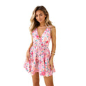 Pink Lumina Wear Nova sleeveless deep V-neck mini dress, form-fitting with a stylish mini length and sleek design.