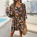 Lumina Wear Nova short mini dress in purple rayon with a floral print, featuring a stylish and comfortable design.
