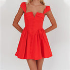 Red Lumina Vancouver Fenella mini dress with square neckline, stylish and fitted, perfect for casual or semi-formal occasions.