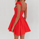 Red Lumina Vancouver Fenella mini dress with square neckline, fitted silhouette, and stylish design perfect for casual or dressy occasions.