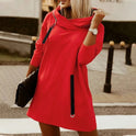 Red StellarNovaBloom sweatshirt mini dress by Lumina Wear, featuring a cozy, casual design with a relaxed fit and stylish look.