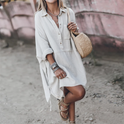 Lumina Wear Celeste Ocean Breeze mini shirtdress in white with a relaxed fit and button-down front, perfect for casual summer wear.