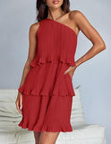 White Nova Pleated One-Shoulder Mini Dress by Lumina Wear, showcasing elegant pleats and a stylish single shoulder design.