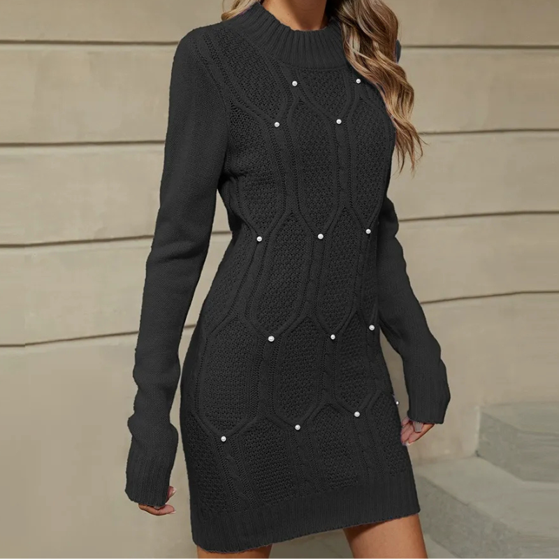 Women’s Mini Dress – Slim Fit – Textured Knit – Mock Neck – Long Sleeve – Geometric Pattern by Lumina Vancouver