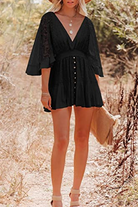 White women's romper with deep V-neck from Lumina Vancouver, featuring a stylish mini dress design perfect for casual or dressy occasions.