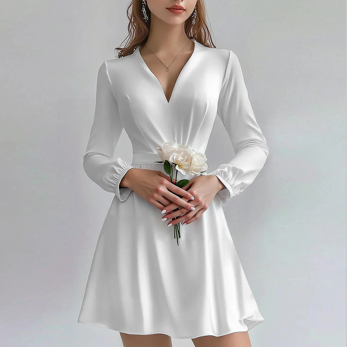 Nova | Satin Mini Dress with Deep V-Neck - Lumina - Lumina Vancouver