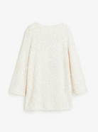 White Lise sequin mini dress by Lumina Vancouver with long sleeves, fitted silhouette, and shimmering sequin details.