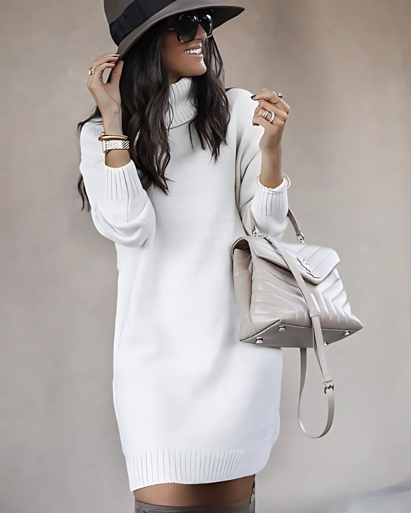 Women’s Mini Dress – Knit Fabric – Turtleneck – Ribbed Trim – Relaxed Slim Fit by Lumina Vancouver