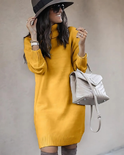 Yellow Lumina Wear Perdita knit ribbed mini dress with turtleneck, showcased on a model highlighting its fitted silhouette.