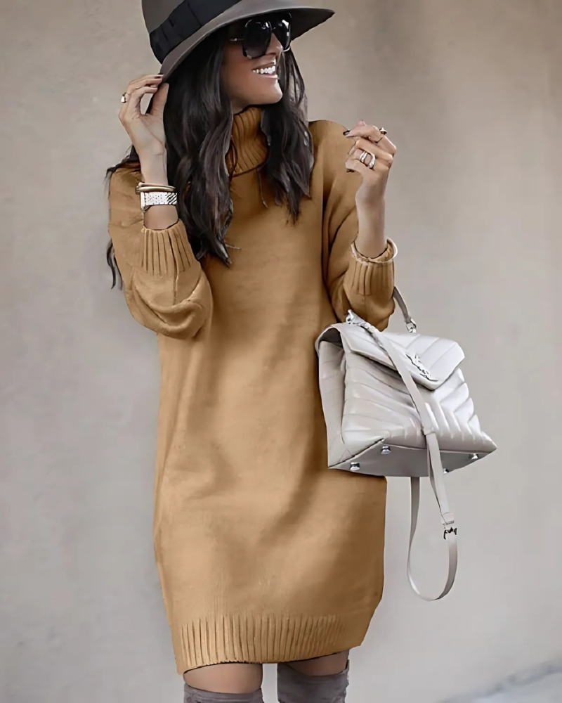 Women’s Mini Dress – Knit Fabric – Turtleneck – Ribbed Trim – Relaxed Slim Fit by Lumina Vancouver