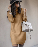 Yellow Lumina Wear Perdita knit ribbed mini dress with turtleneck, fitted silhouette, and long sleeves on model.