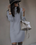 Yellow Lumina Wear Perdita knit ribbed mini dress with turtleneck, featuring a fitted silhouette and long sleeves.