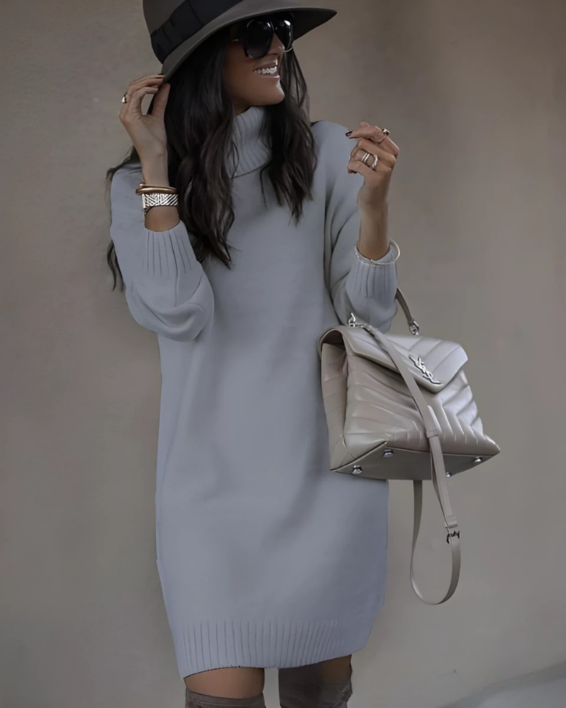 Women’s Mini Dress – Knit Fabric – Turtleneck – Ribbed Trim – Relaxed Slim Fit by Lumina Vancouver