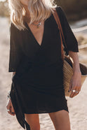 Yellow Lumina Wear Nova Wrap Mini Dress made of cotton and linen, featuring a stylish mini dress design.