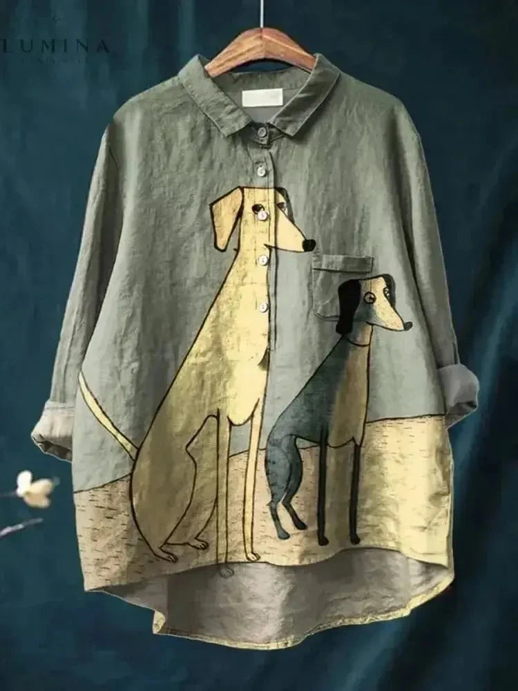 Multicolor Milo Canine Artwork T-shirt by Lumina Vancouver, featuring a vibrant dog illustration on a casual tee.