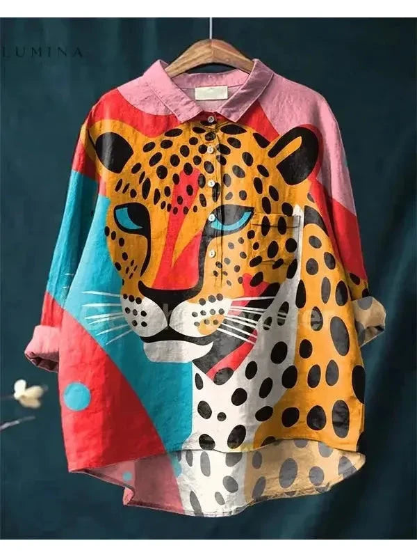 Lumina Vancouver Simba leopard graphic t-shirt in multicolor, featuring a bold animal print design on soft cotton fabric.