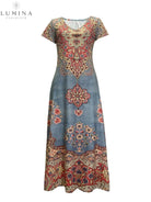 Multicolor vintage floral dress by Lumina Vancouver, featuring a classic design and lightweight fabric.
