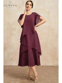 Pink Celestia chiffon dress by Lumina Wear, flowing fabric with a graceful silhouette, perfect for elegant occasions.