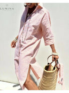 Colen - Classic Stripped Lace Shirt Dress - Lumina Vancouver