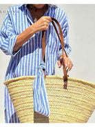 Colen - Classic Stripped Lace Shirt Dress - Lumina Vancouver