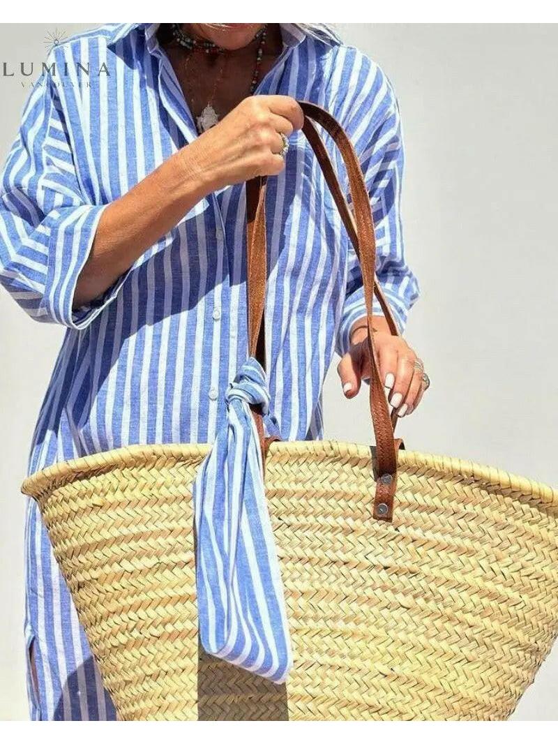 Colen - Classic Stripped Lace Shirt Dress - Lumina Vancouver