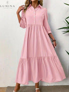 Pink Embla Button Dress by Lumina Vancouver, featuring a stylish button-front design and soft fabric.