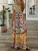 Red vintage Daisy V-neck dress from Lumina Wear with a classic fit and floral pattern, displayed on a mannequin.