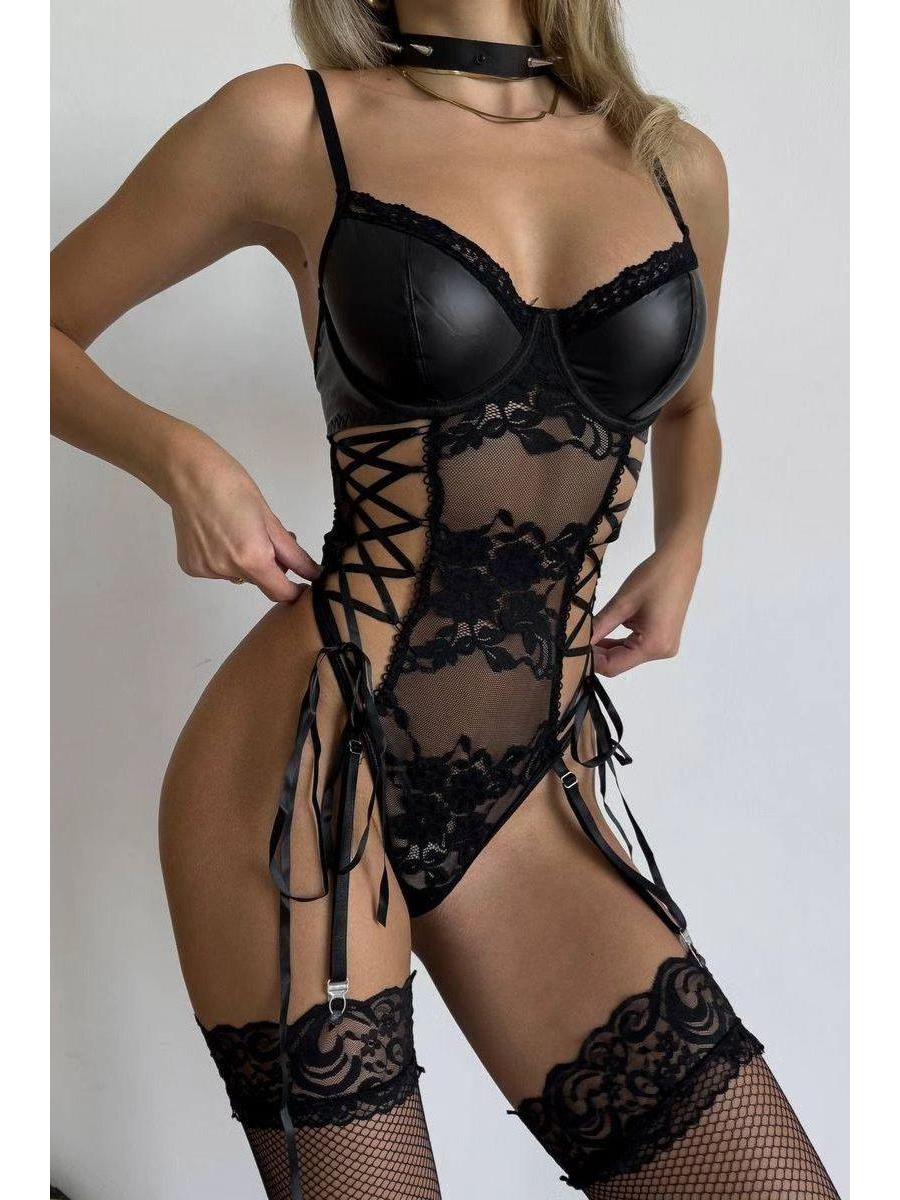 Luxurious black leather bodysuit by Lumina Vancouver, featuring sleek design and fitted style, perfect for stylish outfits.
