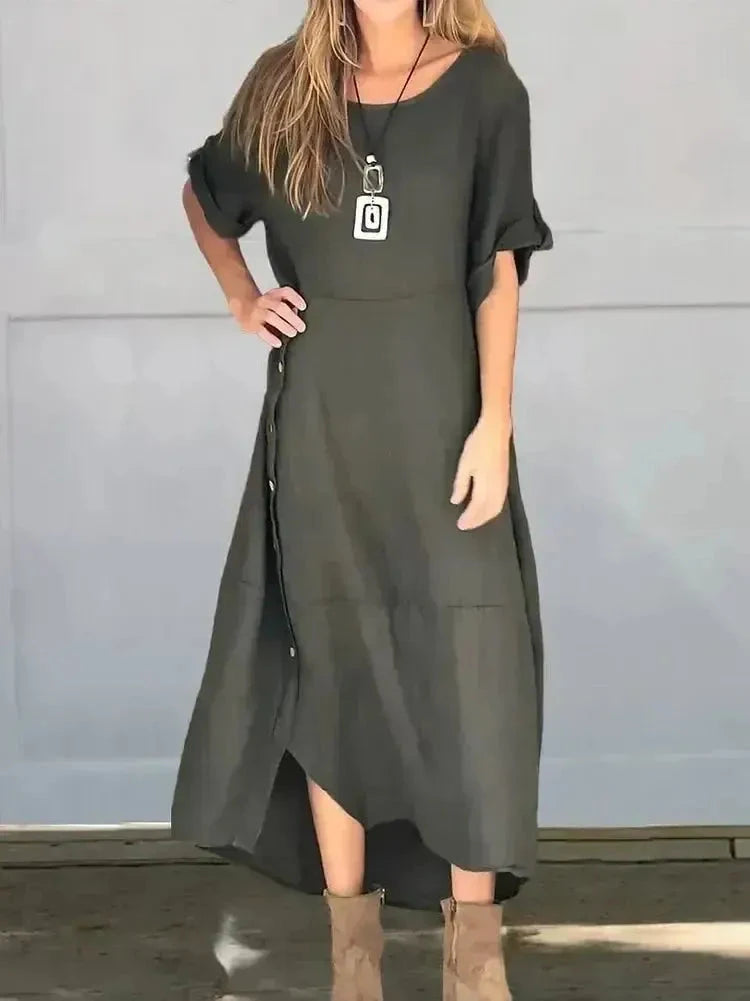 Lumina Vancouver Francoise casual one-color maxi dress in sand, flowing fabric with a relaxed fit, perfect for everyday wear.
