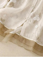 Lumina Vancouver Art Retro Embroidery 3/4 Sleeve Patchwork Shirt in apricot with vintage embroidery details for a stylish look.