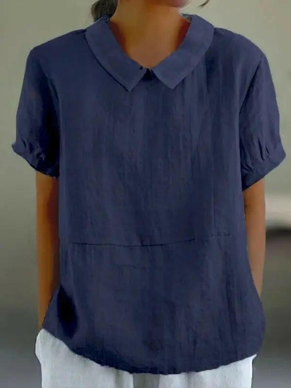 Blue plain short sleeve round neck top by Lumina Vancouver, casual style, comfortable fit, showcased on a neutral background.