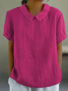 Blue plain short sleeve round neck top by Lumina Vancouver, casual and comfortable women's clothing.
