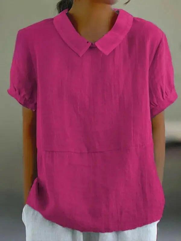 Blue plain short sleeve round neck top by Lumina Vancouver, casual and comfortable women's clothing.