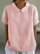 Blue plain short sleeve round neck top by Lumina Vancouver, casual and comfortable women's casual wear.