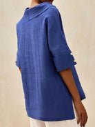 Blue women's casual V-neck shirt by Lumina Vancouver, featuring a relaxed fit and comfortable fabric.