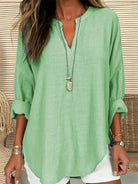 Light blue women's cotton long sleeve beach shirt by Lumina Vancouver with a round neck and loose fit, perfect for casual wear.