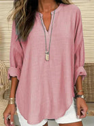 Light blue women's cotton long sleeve round neck beach shirt by Lumina Vancouver, loose fit, solid color, perfect for casual wear.