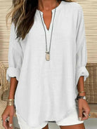 Light blue women's cotton long sleeve round neck beach shirt by Lumina Vancouver, loose fit, solid color, perfect for casual wear.