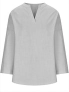 Light-blue women's cotton long sleeve round neck beach shirt by Lumina Vancouver, loose fit, solid color, perfect for casual wear.