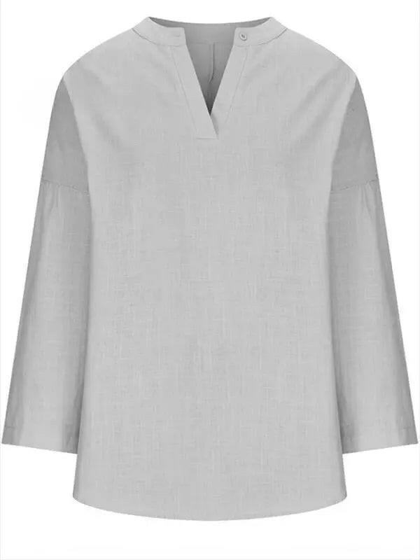 Light-blue women's cotton long sleeve round neck beach shirt by Lumina Vancouver, loose fit, solid color, perfect for casual wear.