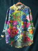 Women's vintage floral art print blouse by Lumina Wear, casual cotton shirt with multicolor floral design and relaxed fit.